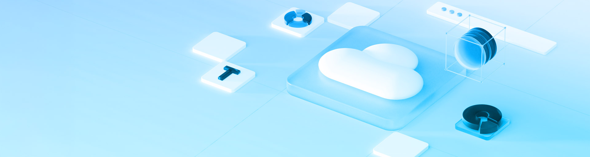 3d render of a cloud icon paired with data charts and navigation bars